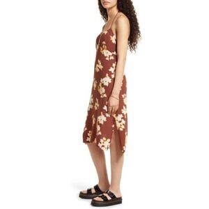 Bp. Ecovero Tie Back Halter Midi Dress Brown Ivory Floral XL NWT Beachy Boho